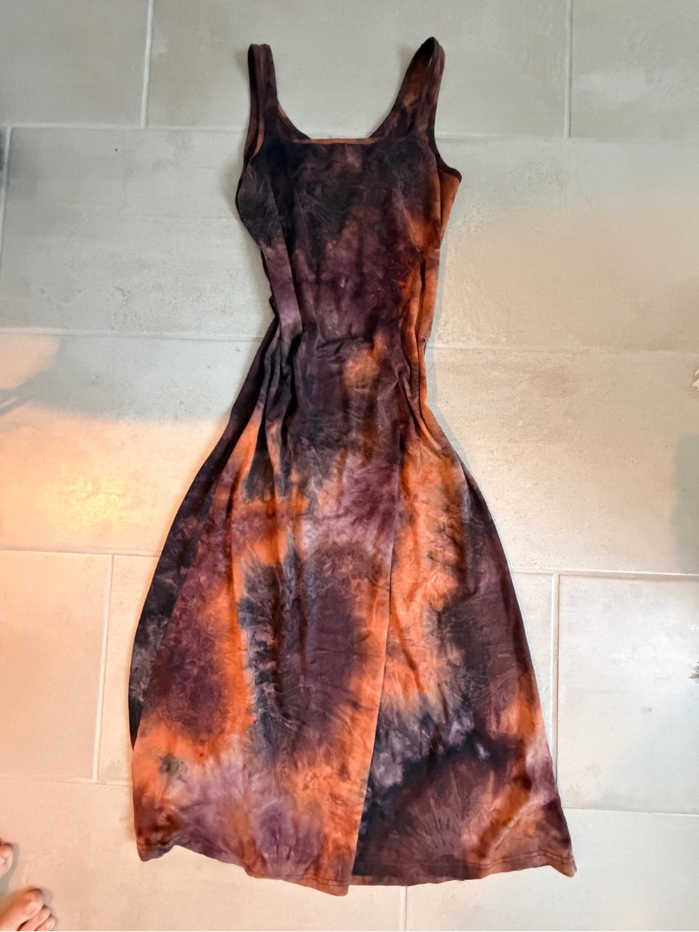 Tie-Dye Scoop Neck Slip Dress in Brown & Orange